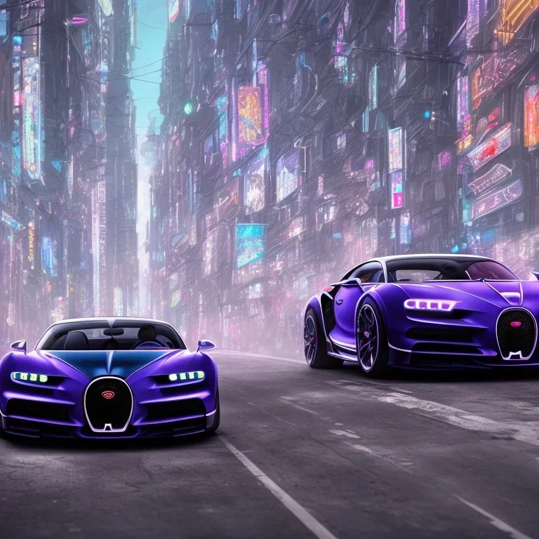 Bugatti Chiron in a cyberpunk city