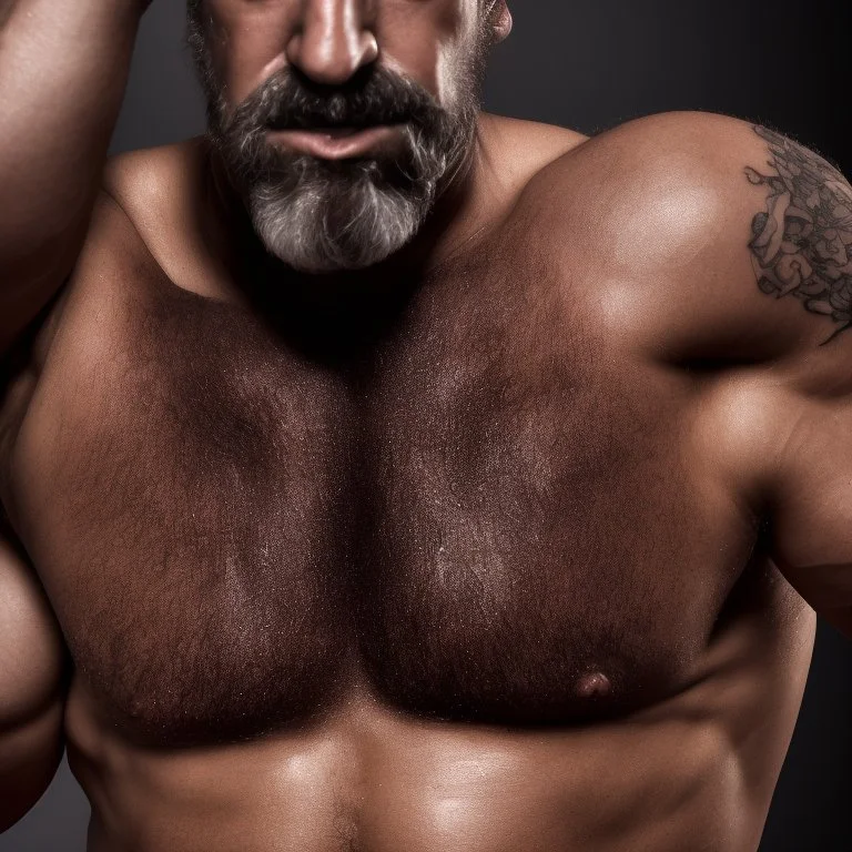 stunning close up photography of an angry 49 year old dirty muscular massive turkish, cute, manly chest, tattoo, bullneck, short hairs, moustache, in an abandoned warehouse sitting on a chair, in underwear, bulge, hands on the pocket, photorealistic, 35mm lens, , neon light from below, side view from below, misery and poverty, desolation, angry eyes, low angle view