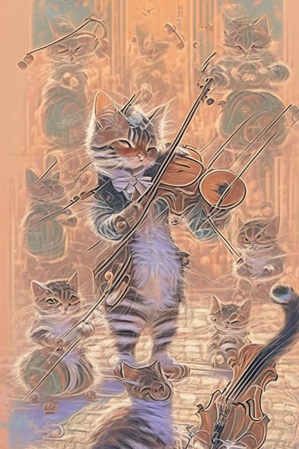 a cute cat conductor conducts a cat orchestra by jean baptiste monge watercolor and ink highly detailed digital painting elegant intricate very attractive beautiful award winning fantastic view crisp quality acrylic art in sunshine