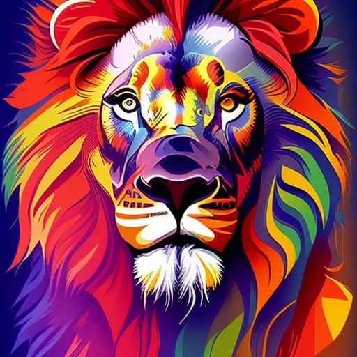 Lion portrait, bright colors, triangles, centered, detail, 8k resolution,