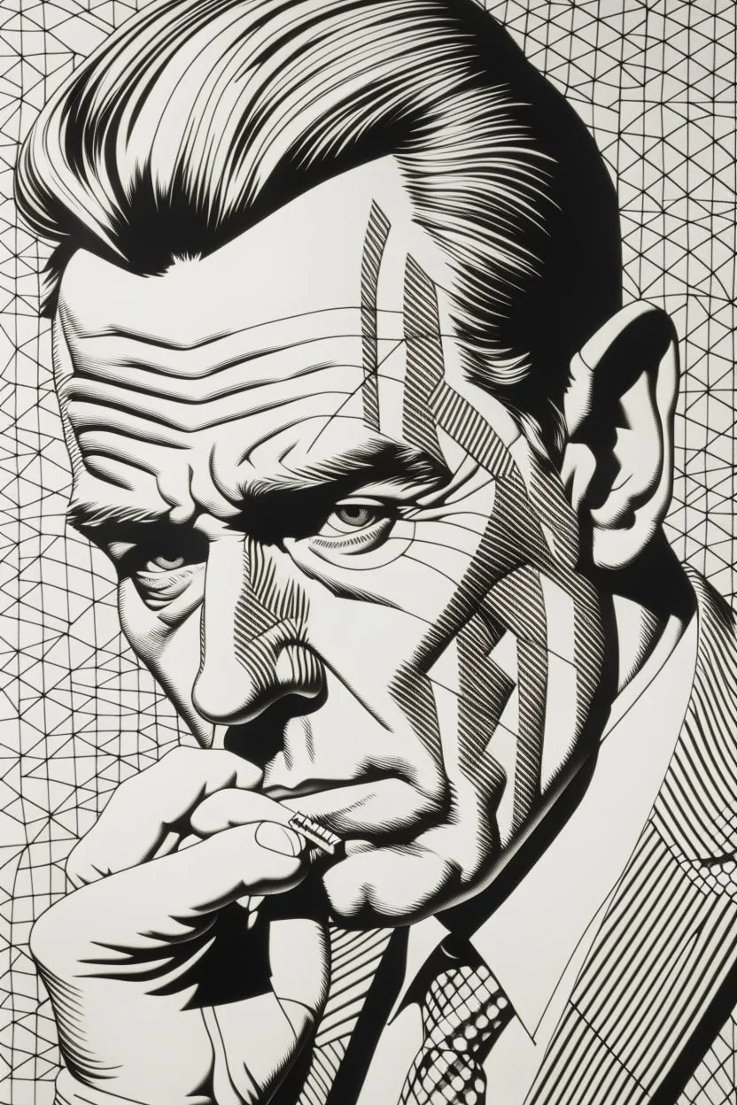 bank bailout chancelor of excheqour pencil draw style of roy lichtenstein