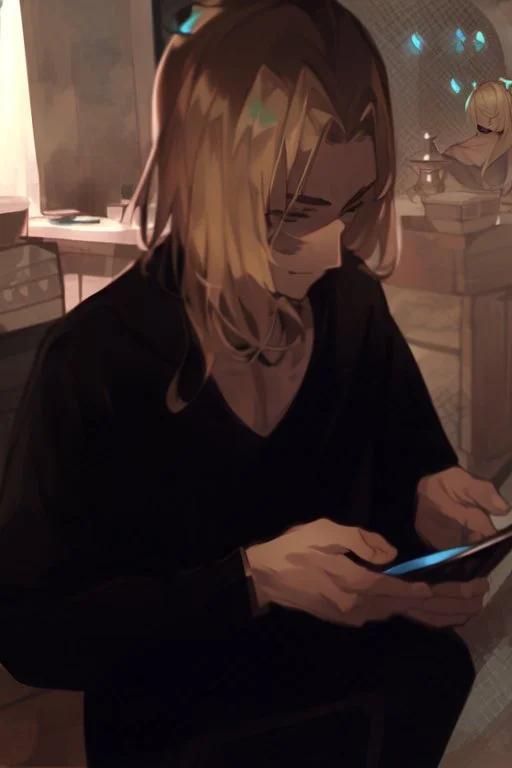 Young man with blond hair, proper, pretty, in the style of Tite Kubo