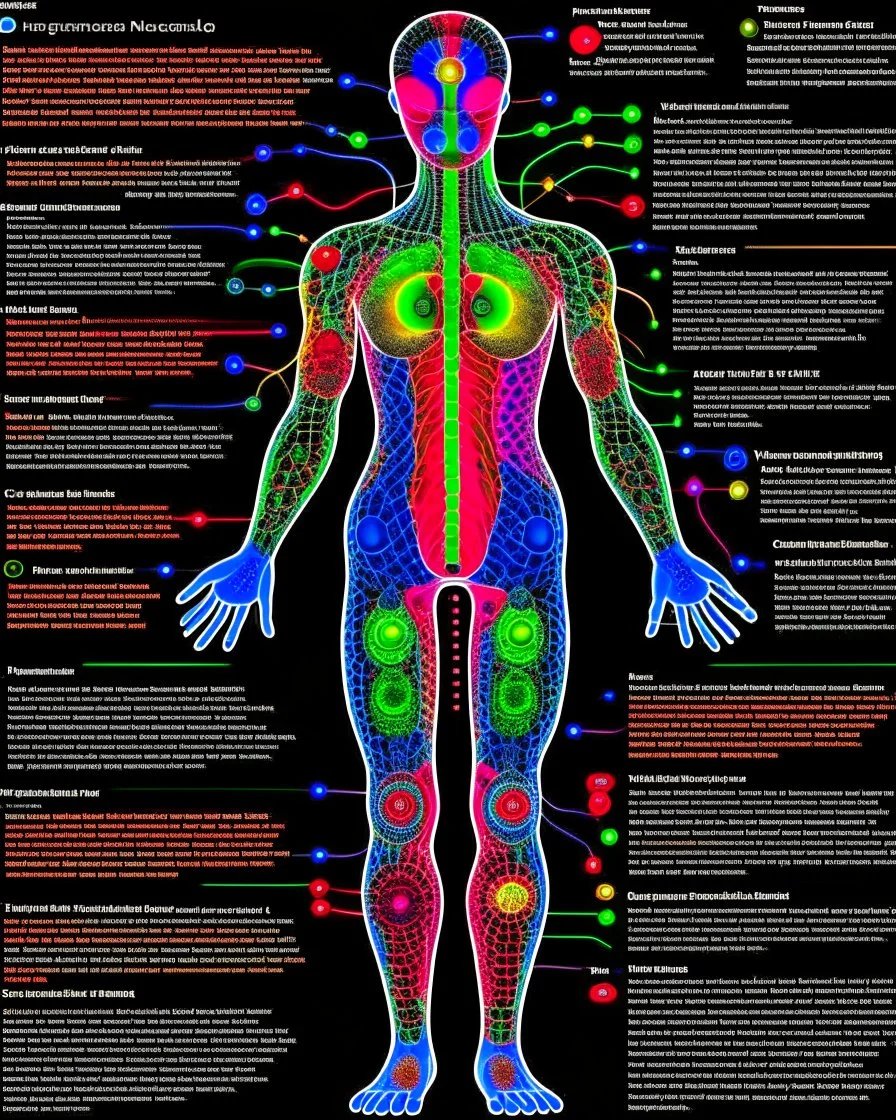 Fantasy00d Technical Diagram, Info graphic, Charts, of A Cosmic Anatomical Human body, Info Graphic, Scientific, Data Diagram, Nervous System, Galaxy, Vibrant Colors, Midnight Aura, Ultra Detailed, H.R. Giger, Max Ernst, Thomas Kinkade, Robert Gonsalves, dark background