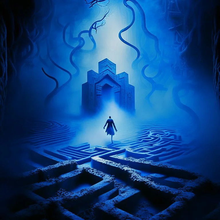 labyrinth and blue fog