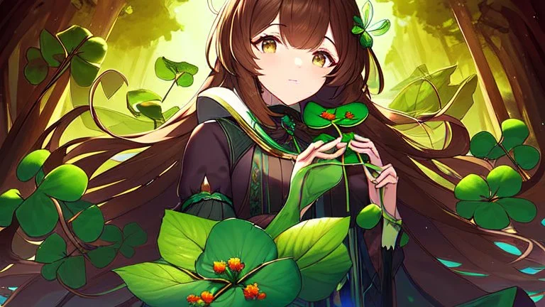 rave poster with Four-leaf clover catear girl brown hair