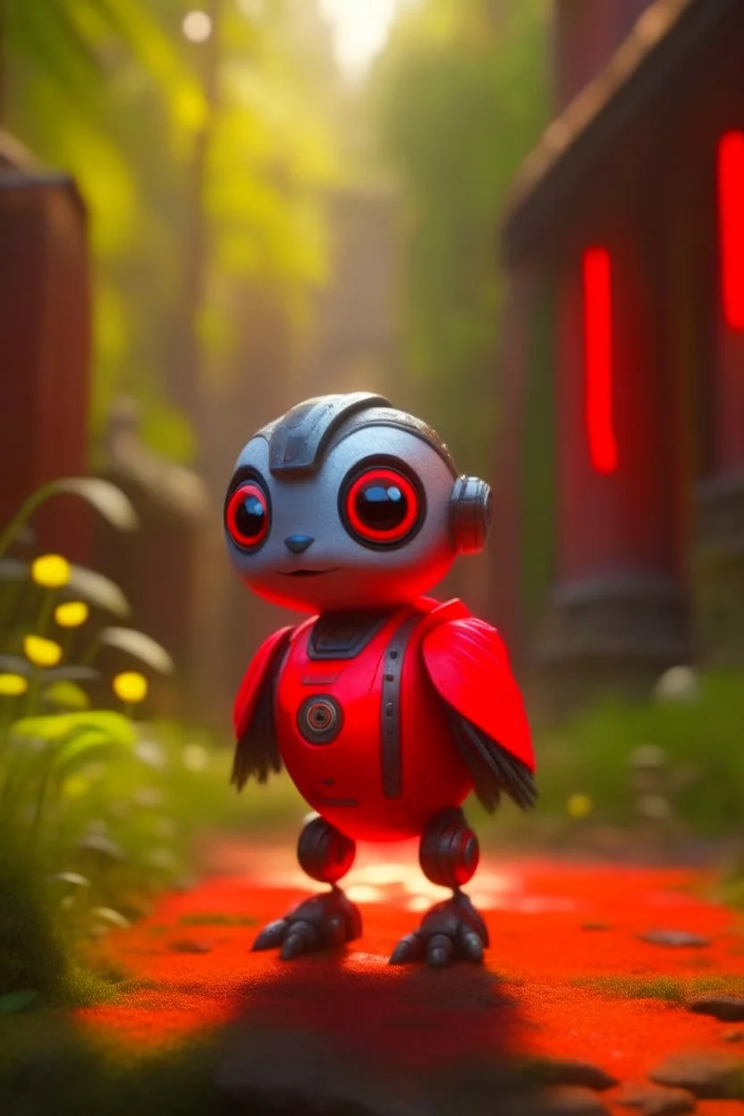 adorable cute chat priest robot with short punk hair and real human reflective eyes, red birds in garden of st. Barbara cathedral, its such a perfect day, motion blur, smoke, 8k, downlight, soft light, depth of field, photorealism, trending on art station, lotsa detail