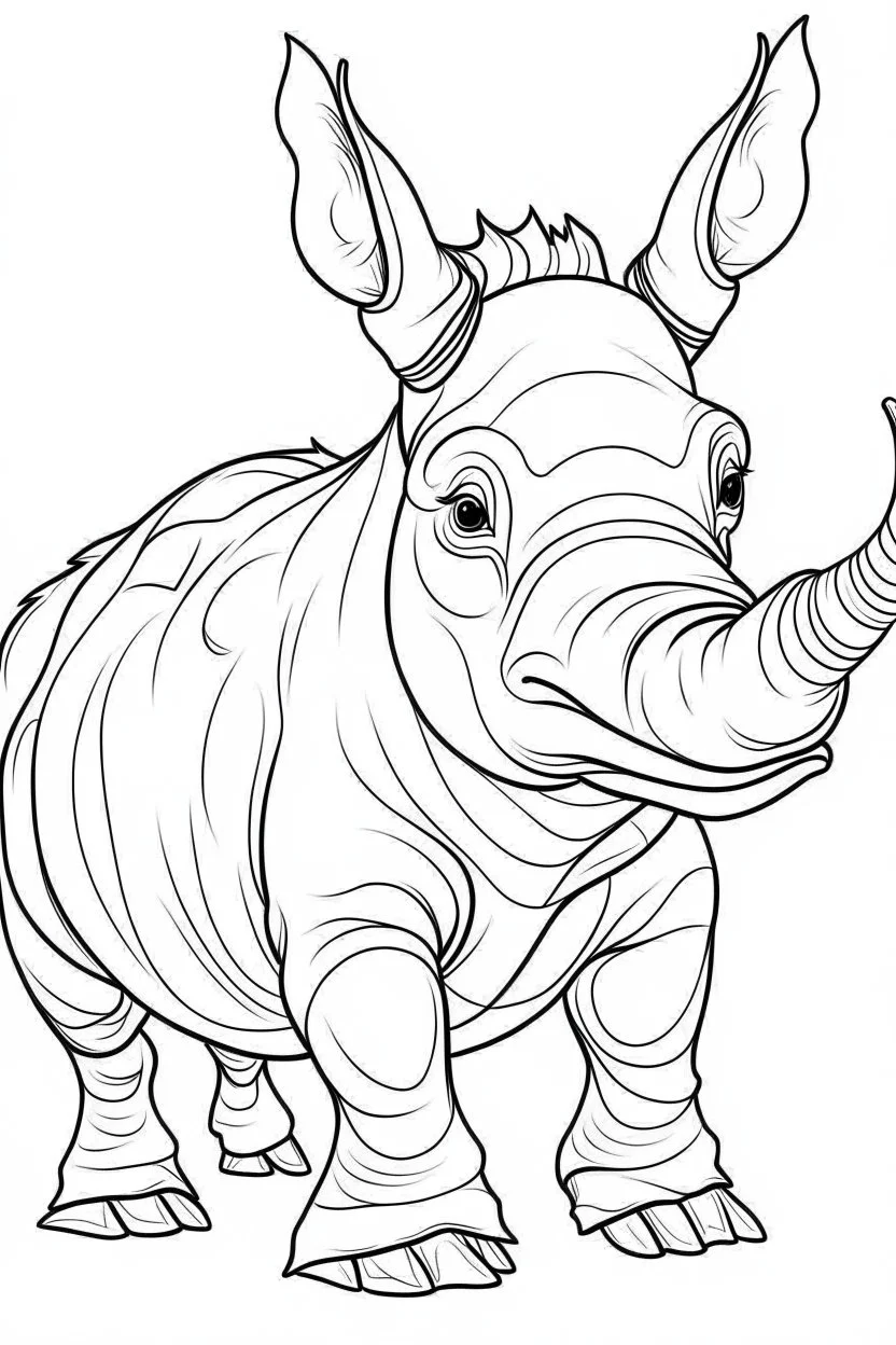 coloring page for kids, rhino, cartoon style, thick outline, low details, no shading, no color