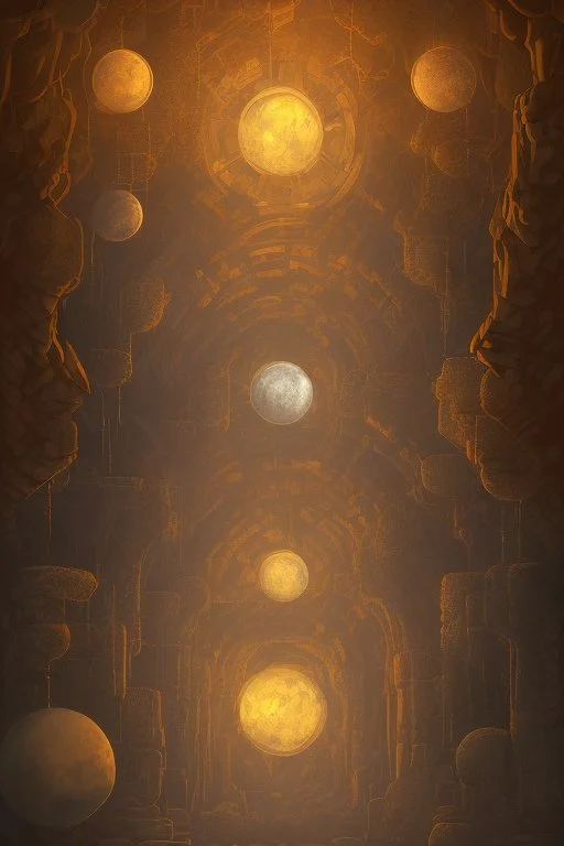 abstract, Moon like lamp in a dwarven mine underground, dungeon