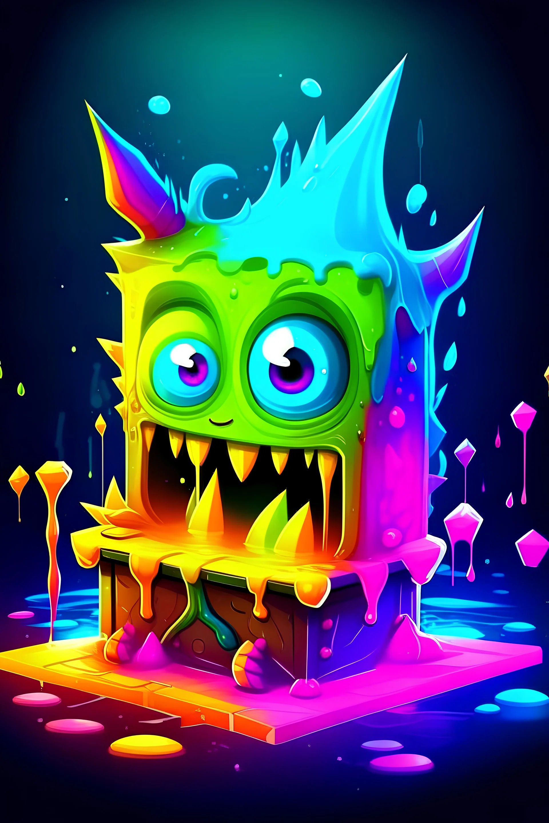 cartoon box pfp character detailed furry monster neon drippy pebbles glass shard water splash swamp rose