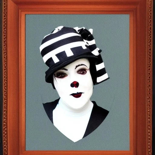 create a framed af a mime with a horn in 1920's attire