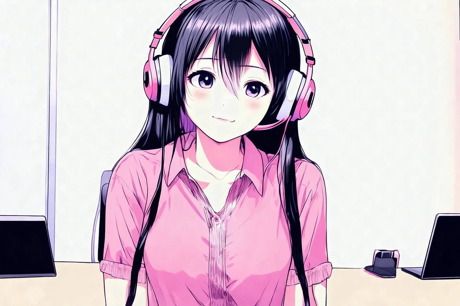 Manga girl listening to music