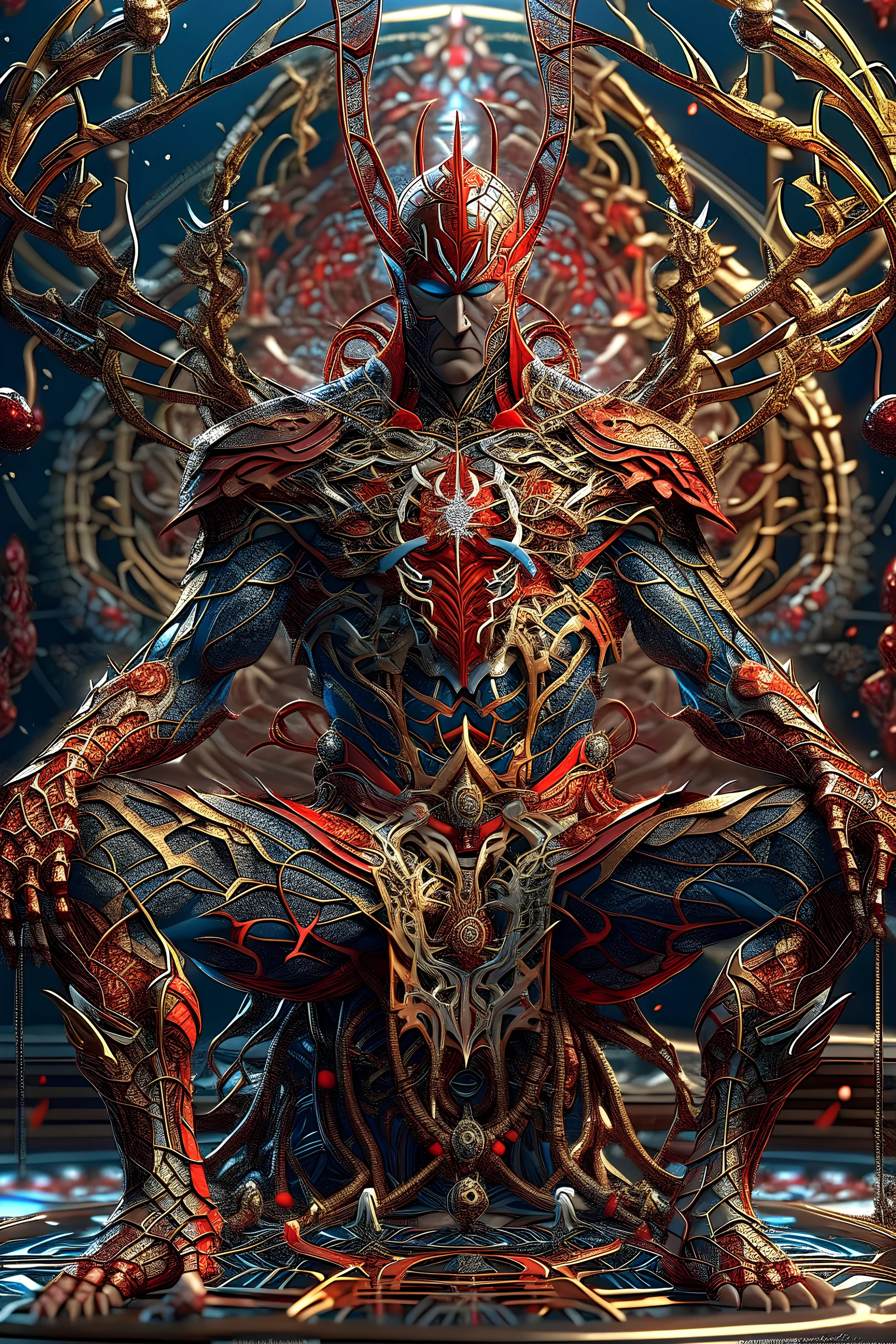 Fhoto full body, reality, Raw, spiderman as king god war, digital art, intricate details, powerful composition, captivating, , trending on artstation, sharp focus, studio photo, intricate details, highly detailed, by addie_digi