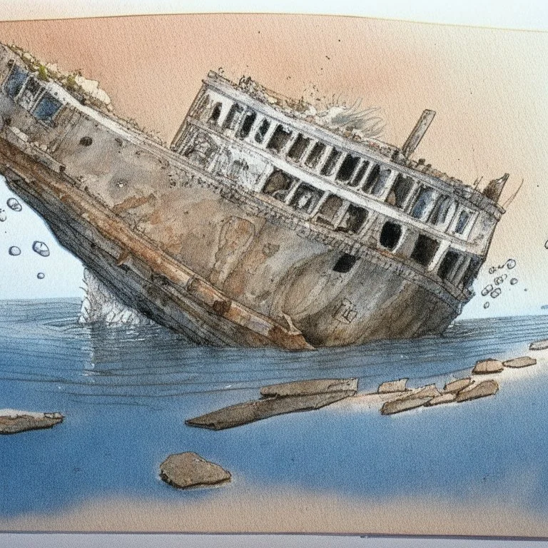 Artmarker, copic marker drawing of a sunken ship.