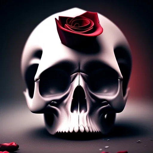 Cracked Skull and red rose, marble texture, dark, fantasy art, shallow depth of field, macro lens, unreal engine 5, ultra detailed,8k, HDR