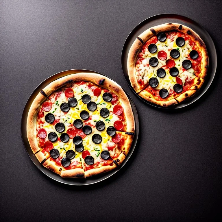 Pizza on plate, black background