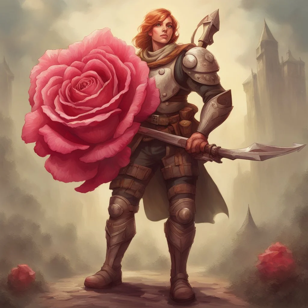 A brave soldier with advanced weapons of magic and a strong rose