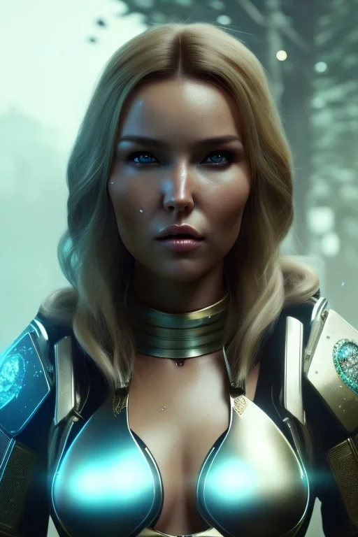 Camilla luddington face, big busty hitomi tanaka, texture skin,Crystal yellow eyes, long white hair, wearing The Lara Croft, realistic, 4k, intricate, best quality, fog particles, fire particles, octane render, vray, sword fire, rain