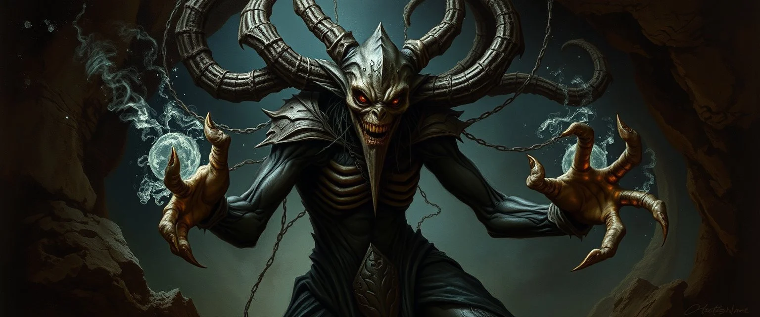 en god, psionisk humanoid skapning fra universet, de regjerer ofte i underjordiske byer i Underdark. De er en slags alien-lignende rase som ser på seg selv som overlegne og bruker andre som slaver. , painted by Rembrandt