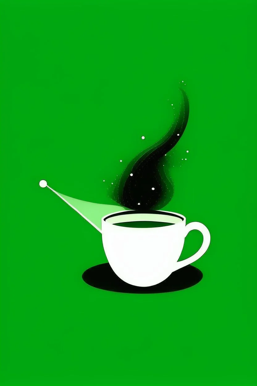 Monday: A cup of coffee with steam rising, like a rocket launching into a week of possibilities. (Style: Minimalist) (Mood: Energetic, Optimistic) (Lighting: Bright) (T-shirt design graphic, vector, contour, green background)