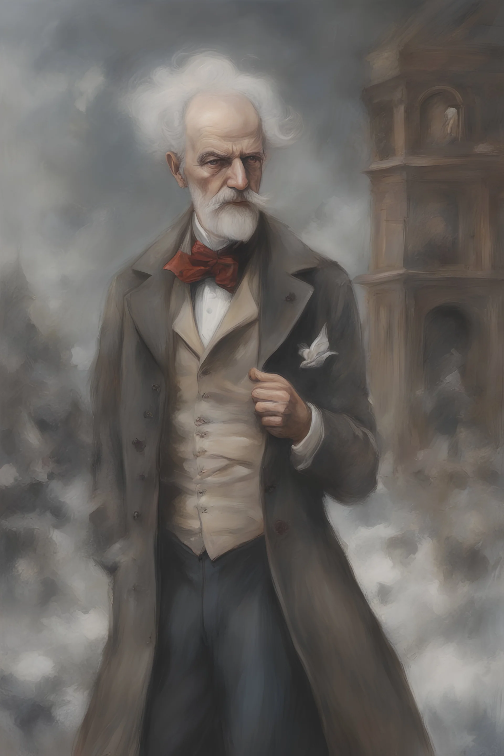 Sigmund Freud's and Alexandra "Sasha" Aleksejevna Lussin Spain the 18th century fantasy bombshells oil paiting by artgerm display Tim Burton style in style In Freudian depth psychology, dream, symptom, death anarchists in the background of a terrible storm in city