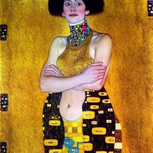 Retrato de cuerpo entero de una mujer bella vestida estilo de Gustav Klimt