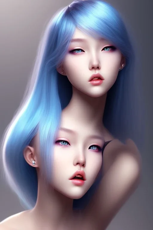 k-pop girl, dramatic lighting, blue hair, hd