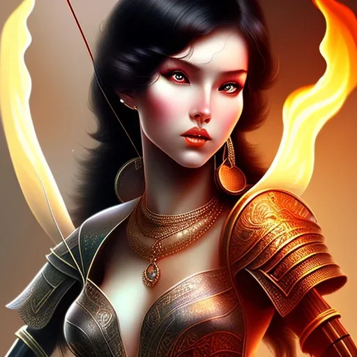 black hair lady archer top with flame