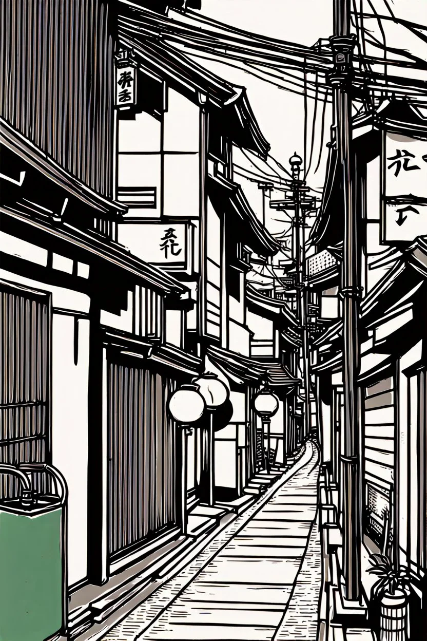 Japanese alleys, thin line arts