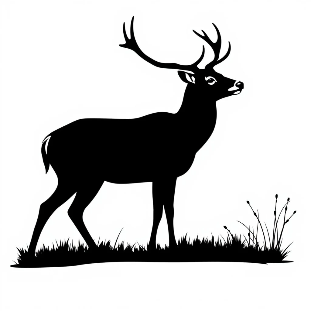 silhouette of a male deer, black on white, vector