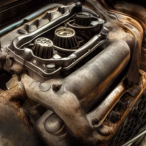 car engine, rusty, old, normal size, brown