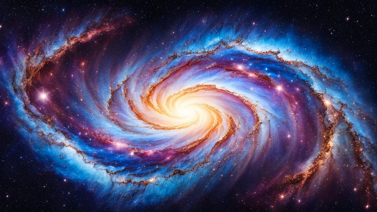 A beautiful flat horizontal view of a galaxy in the middle of the cosmos.