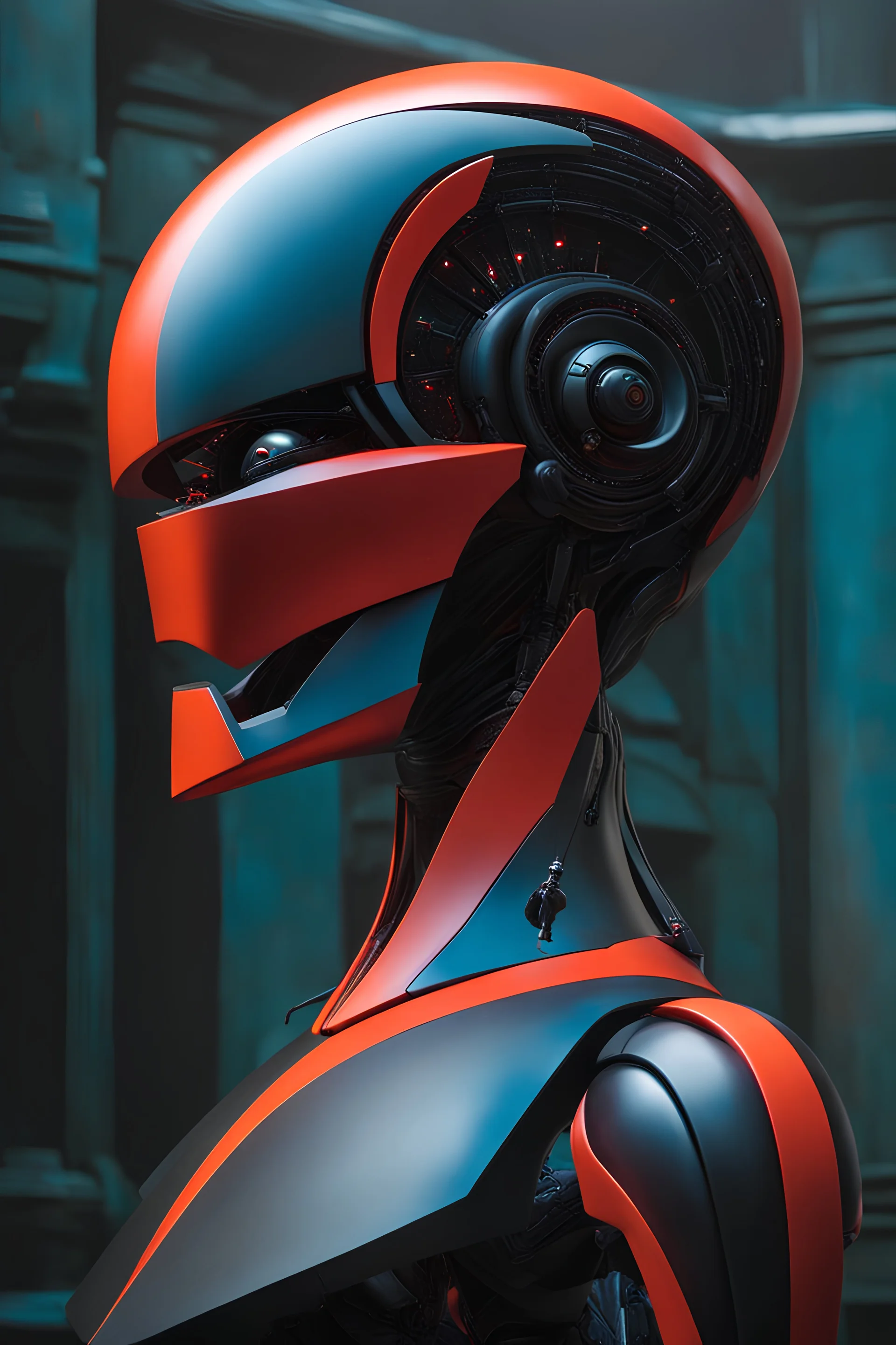 respectable mutant alien delegate droid by wayne barlowe, roger dean, crisp oil painting, chiaroscuro by leonardo da vinci, award winning photography, photorealisic, IPA Awards, abstract background by gabriel dawe carbon advanced matte materials, obscure dark
