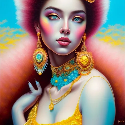 iv_a painting of a young woman, figurative art, an acrylic detailed painting,art style by Harumi Hironaka, turquoise pink and yellow, james terrell art, trending on artstation, soft lines,intricate art by bastien lecouffe deharme and greg rutkowski