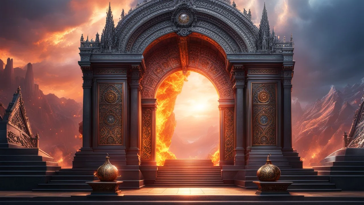 The two portals to Heaven and Hell. Good and Evil. fantasy concept art, exquisite realism, a masterpiece, dynamic lighting, hyperdetailed, intricately detailed, deep color, Unreal Engine, volumetric lighting , Epic cinematic brilliant stunning intricate meticulously detailed dramatic atmospheric maximal,