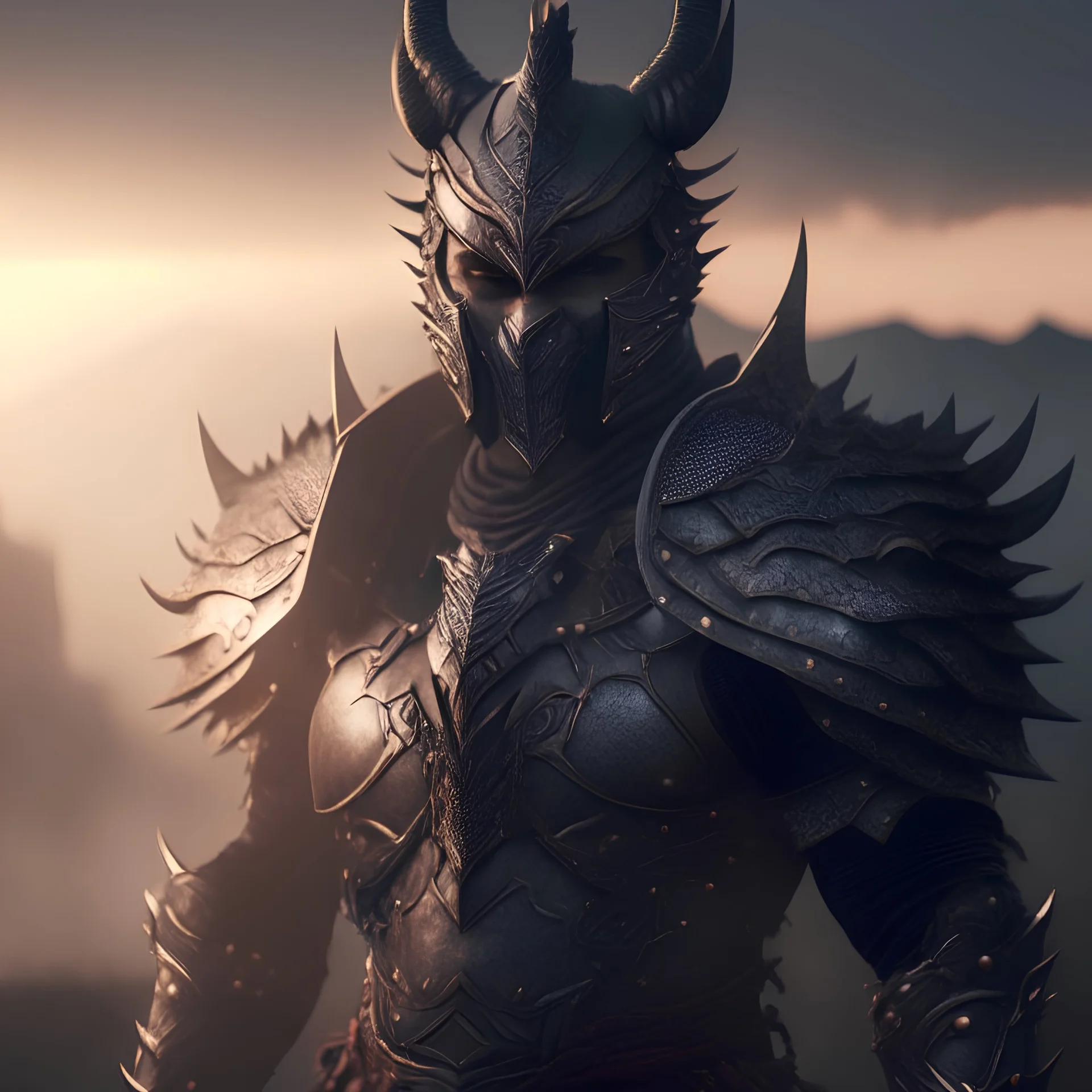 Photoreal magnificent fantasy muscular dragon warrior half-god in ultra powerful dragon leather armor in mystic rising mist at early dawn by lee jeffries, 8k, high detail, smooth render, unreal engine 5, cinema 4d, HDR, dust effect, vivid colors