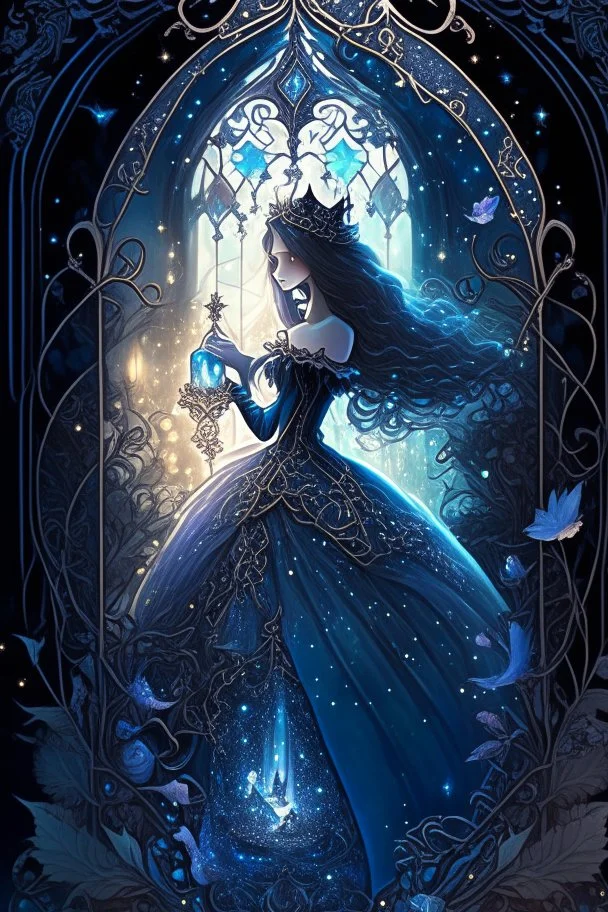 dark fantasy, intricate cover, a whimsical fairytale, princess with glass slipper