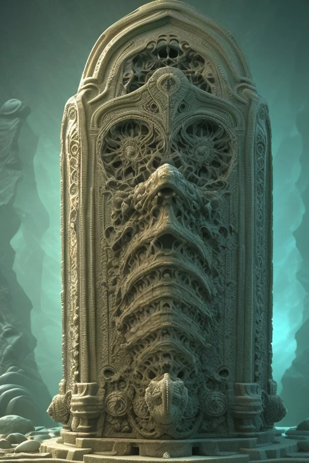Underwater tomb, magnificent, majestic, highly intricate, Realistic photography, incredibly detailed, ultra high resolution, 8k, complex 3d render, cinema 4d.