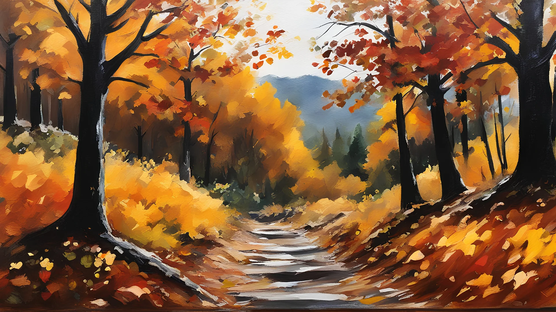 acrylic illustration, acrylic paint, oily sketch, Autumn