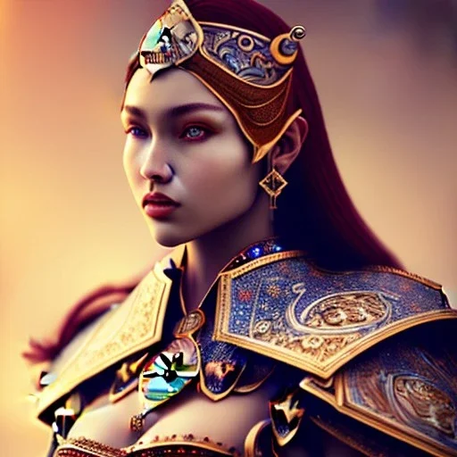 portrait of a warrior with ottoman beautiful girl themed armour, extremely detailed, UHD, 8k,The close-up camera effect,sharp focus, perfect position,hyperphotorealistic, unreal engine 5, octane render