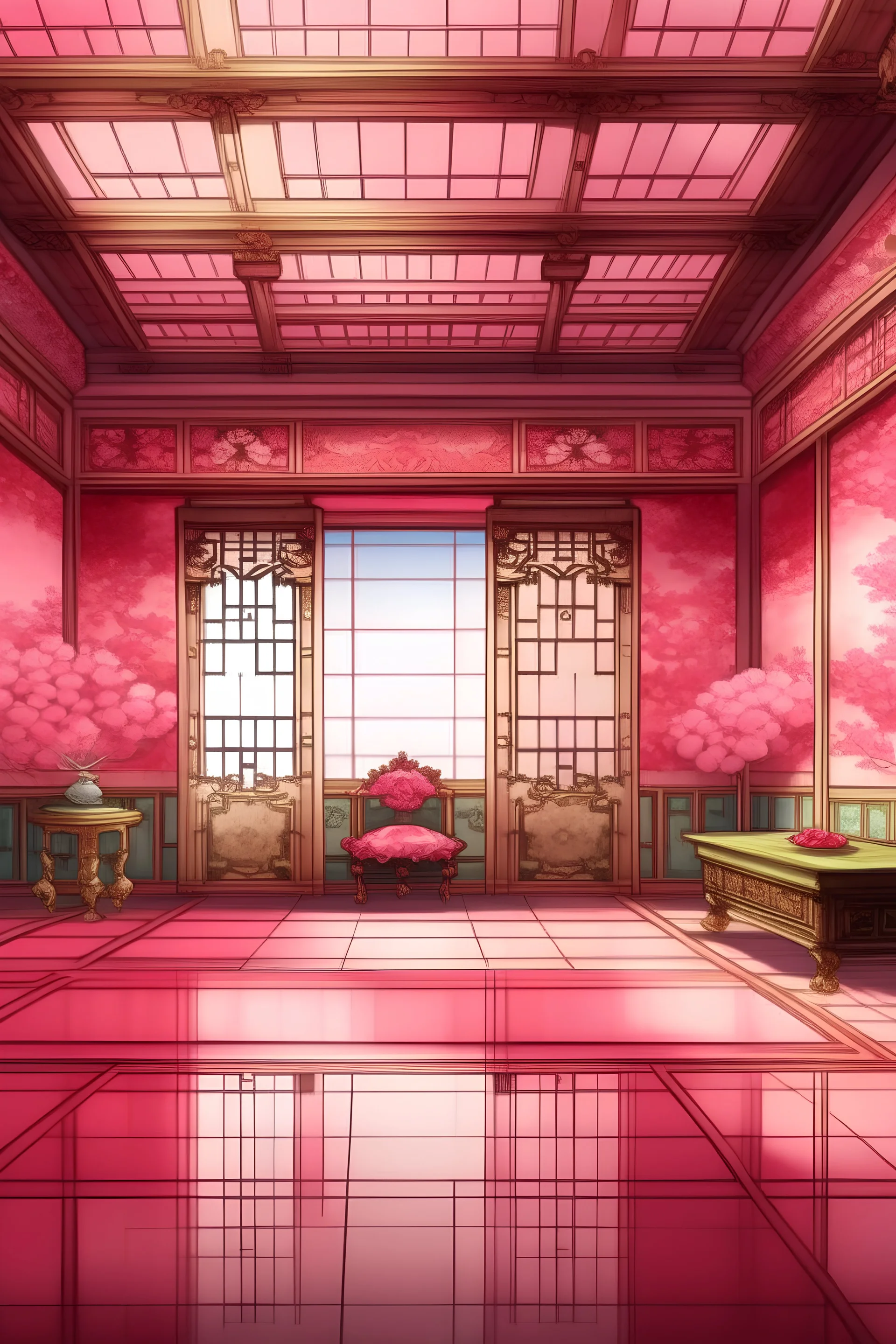 chinese room, pink, watercolor, 1920×1080