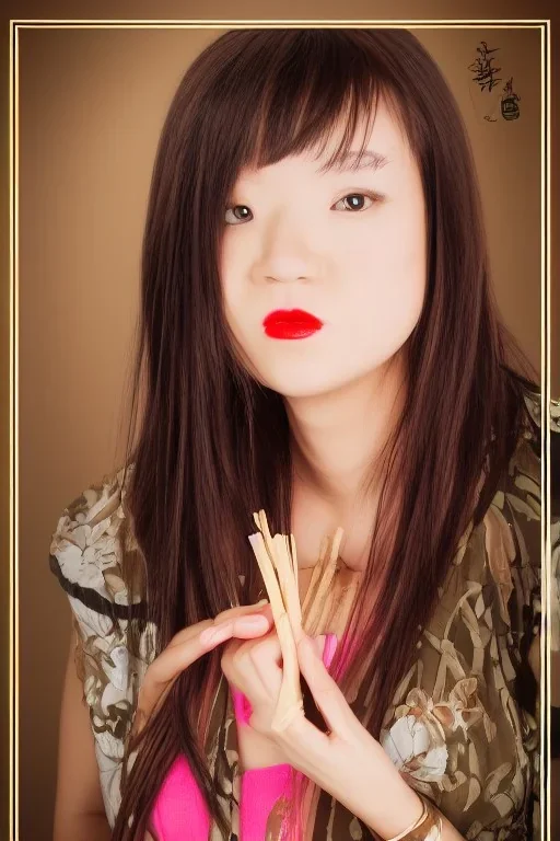 Portrait lady, full body shot, full-color long shot style of pocky