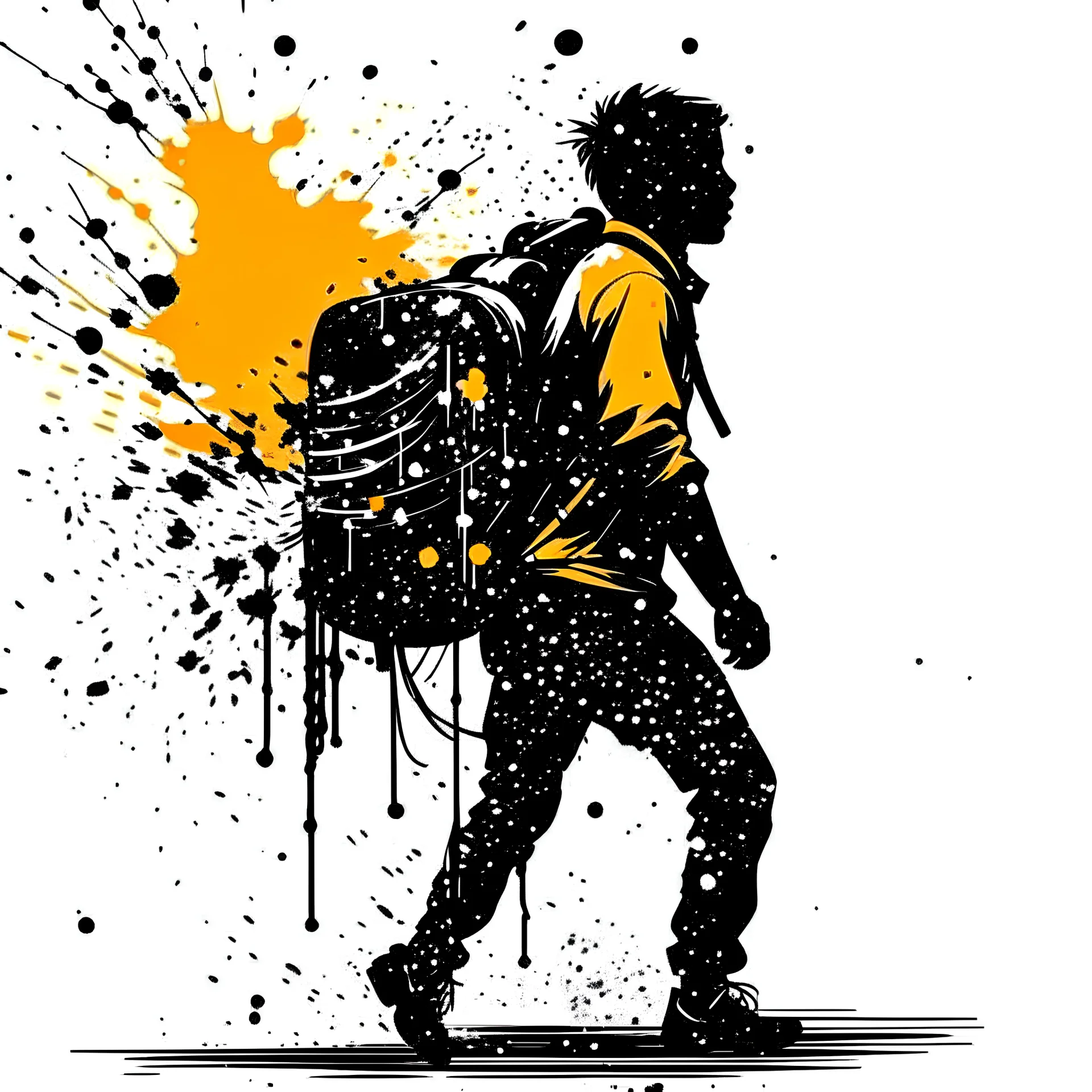 trekking person with backpack ink splot