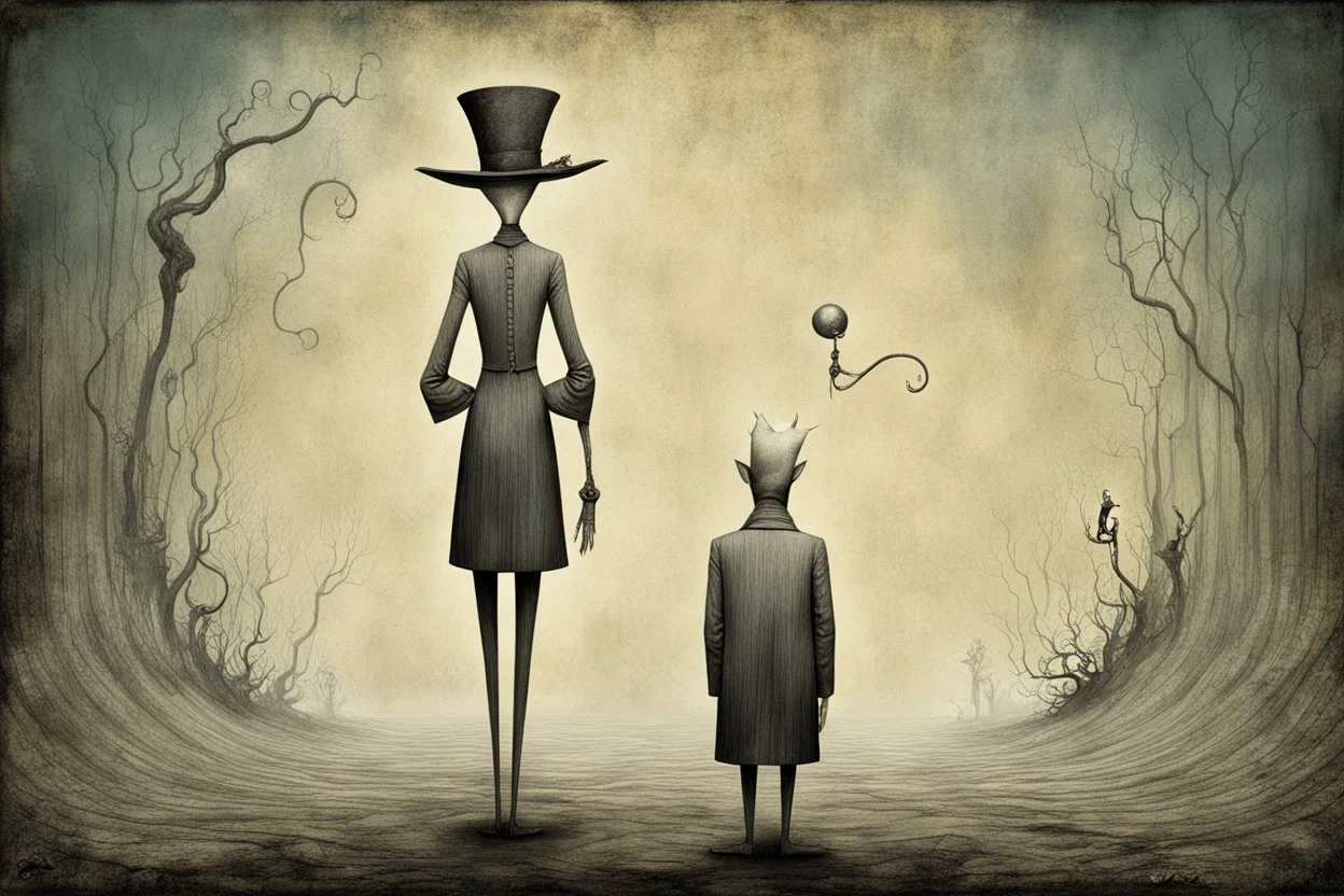 Style by Gabriel Pacheco and Tomasz Setowski, and Dr Seuss and Zdzislaw Beksinski, the curious impostors of the dark side of the human spirit, masterpiece, strange inconsistencies and banal absurdities, weird colors, smooth, neo surrealism