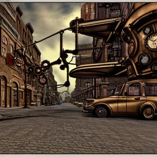 steampunk, ocelot, streetscape