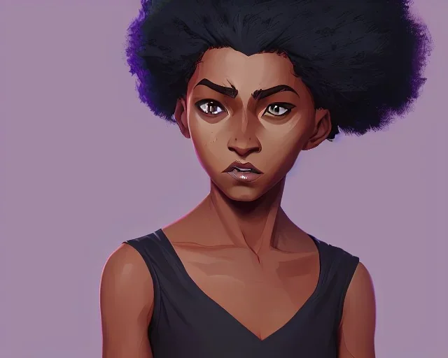 Portrait of a dark skinned magical 9 year old witch girl with afro hair by Nick Harris