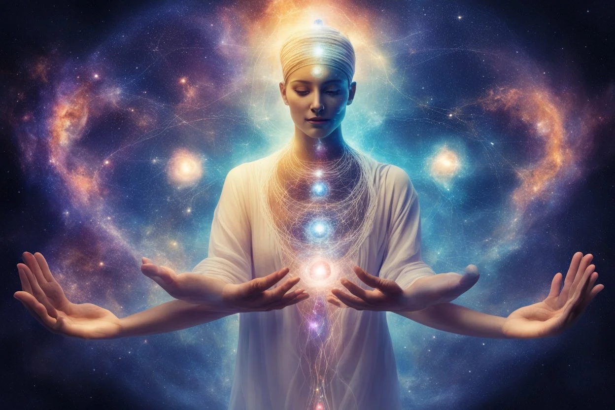 kundalini, connected to the universe, galaxy, soul holding universes in few hands