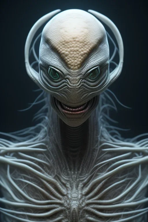 spider alien, head, evil, 8k, finely detailed, photo realistic, HR Giger style