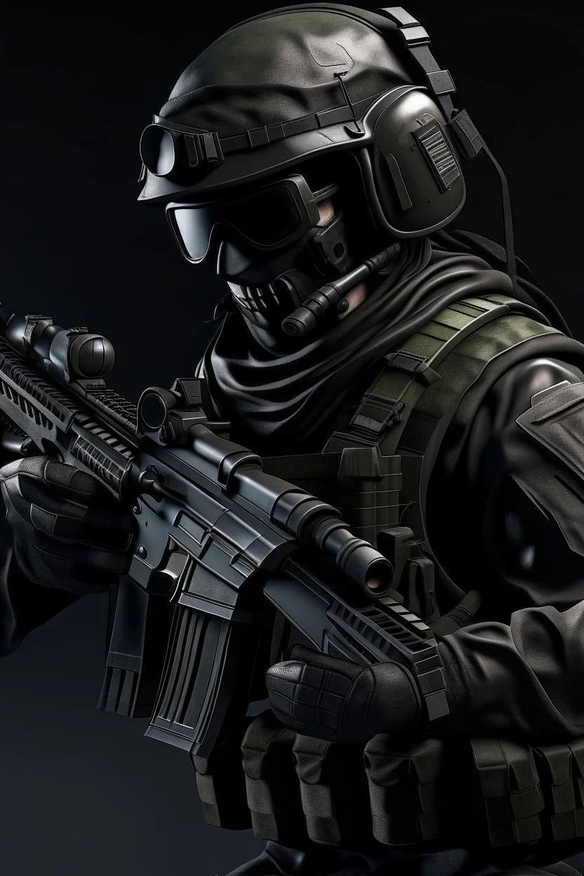 A soldier in the game modern warfare, he wears a solid black creepy helmet that covers his face. He is a sniper, but can also run point. His call sign is Wraith.