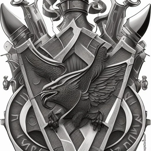 coat of arms of an city of blacksmith with tatoos, very detailed, black