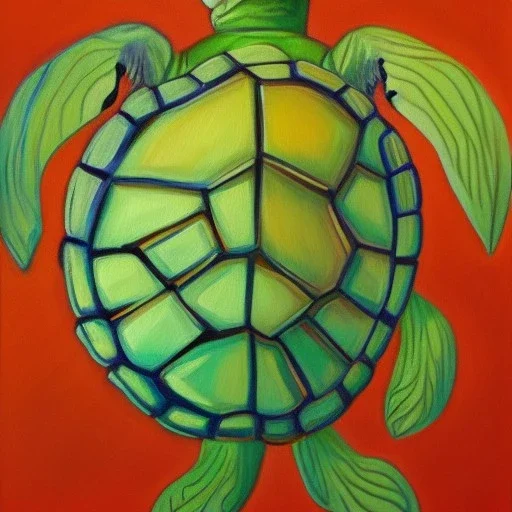 Oil painting style turtle and apple